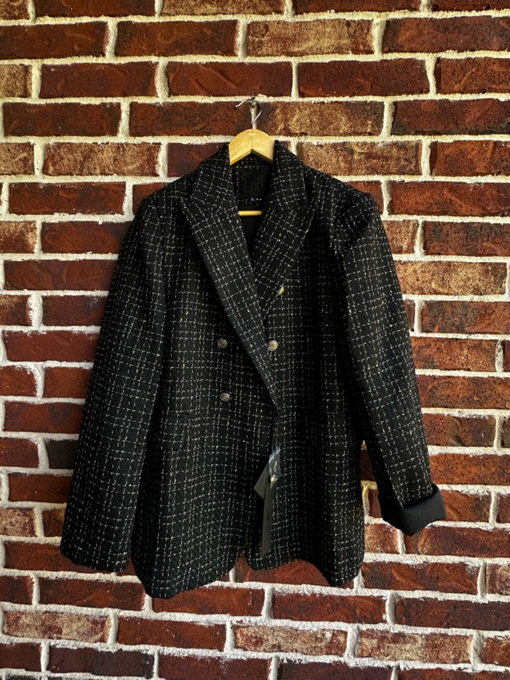 Mina Self Black Tweed Jacket with Subtle White & Gold Threads